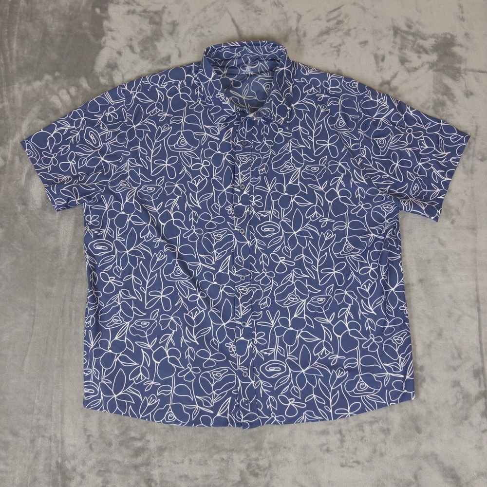 Fabletics The Don Short Sleeve Button Down Shirt Mens 2XL Blue 4 Way Stretch